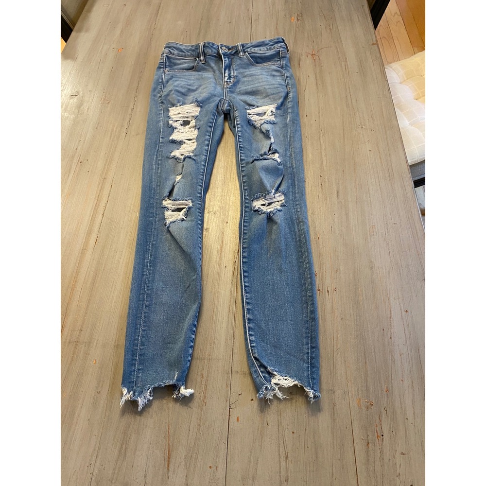 American Eagle Next Level Stretch Distressed Skinny Jeans Medium Wash Blue
